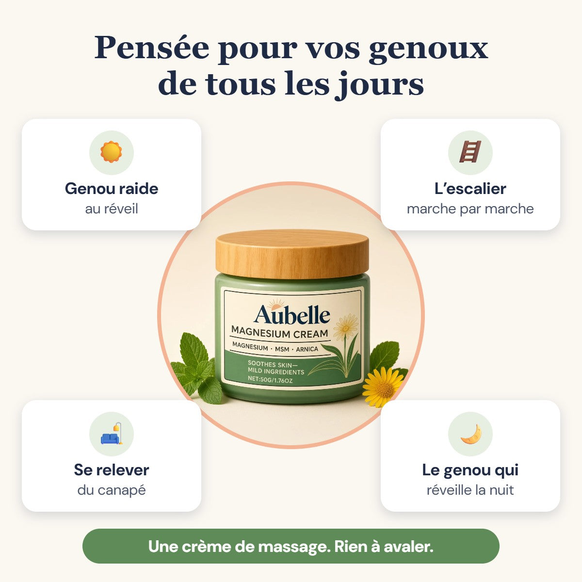 Pensée pour le genou raide au réveil, l'escalier, se relever du canapé, la nuit