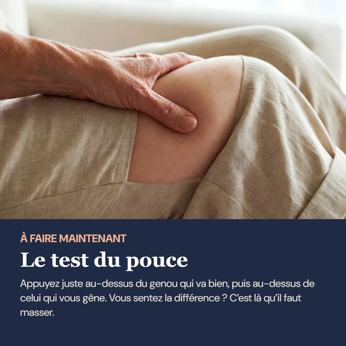 Le test du pouce au-dessus du genou (image générée par IA)