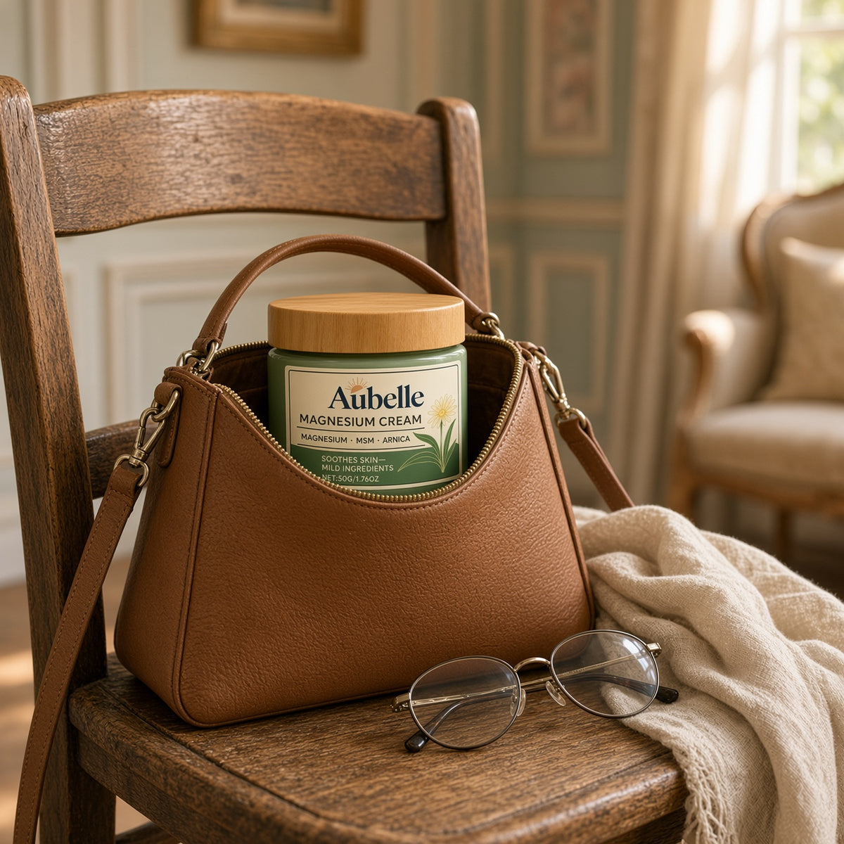 Le pot Aubelle dans un sac à main